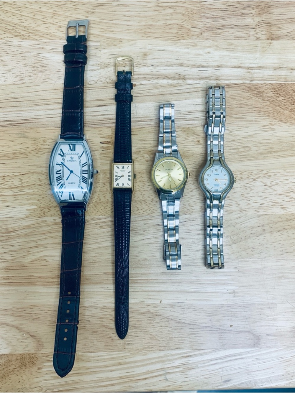 Set of 4 Vintage Watches - Seiko Timex Cannes Geneva